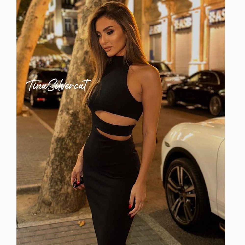 Zara Cut Out Halter Midi Dress Black NWT - Picture 5 of 9